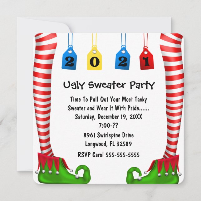Cute Elf Stocking Invitation de la fête de Noël (Devant)
