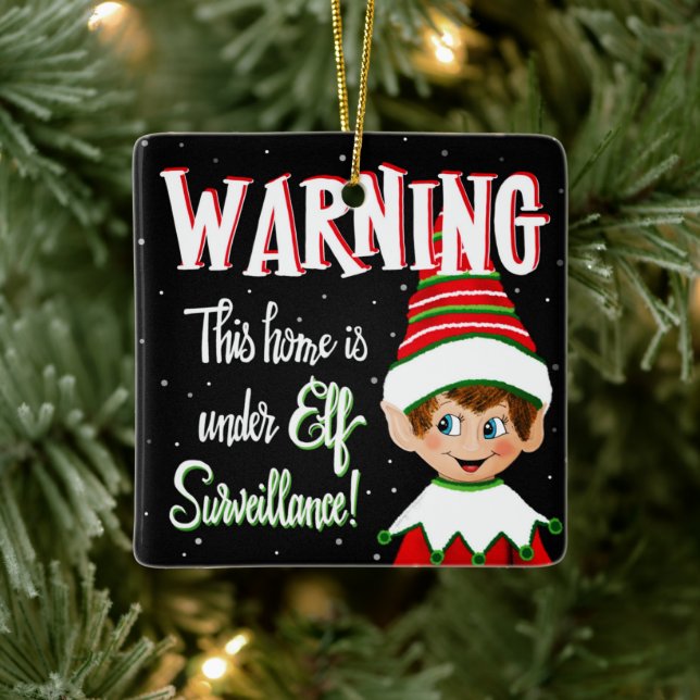 Cute Elf Surveillance Ceramic Ornament (Tree)