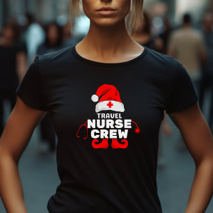 Cute Elf Travel Nurse Christmas Crew T-Shirt