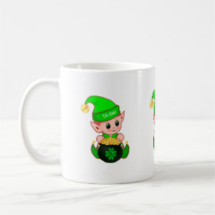 Cute elf with a pot of gold & lucky shamrock coffee mug