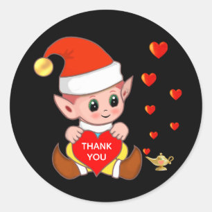 Cute elf with love hearts Thank You Classic Round  Classic Round Sticker