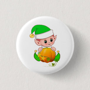 Cute Elf with Pumpkin 1 Inch Round Button