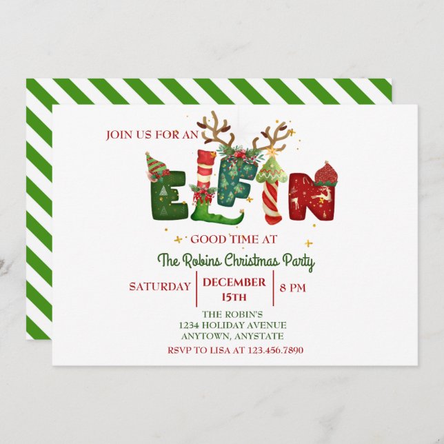 Cute Elfin' Christmas Holiday Party  Invitation (Front/Back)