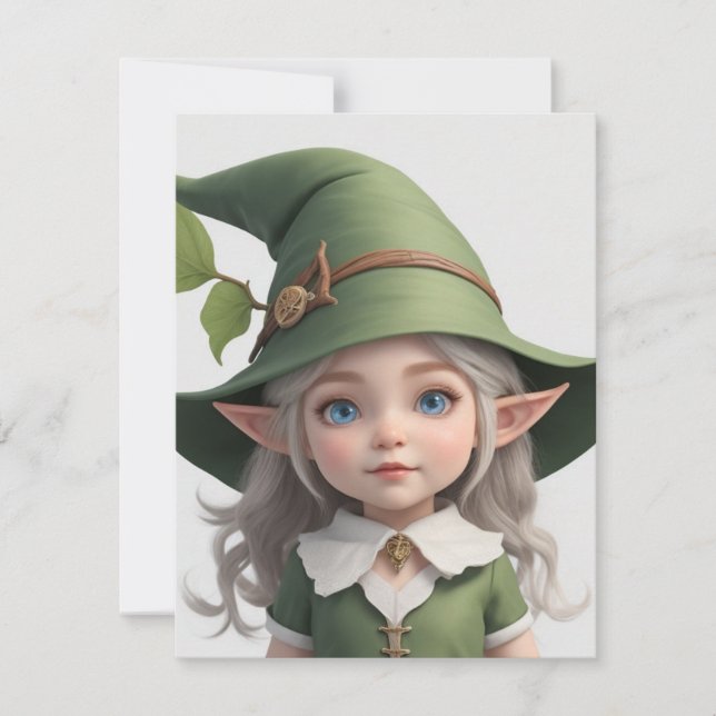 Cute Elven Witch Holiday Card (Front)