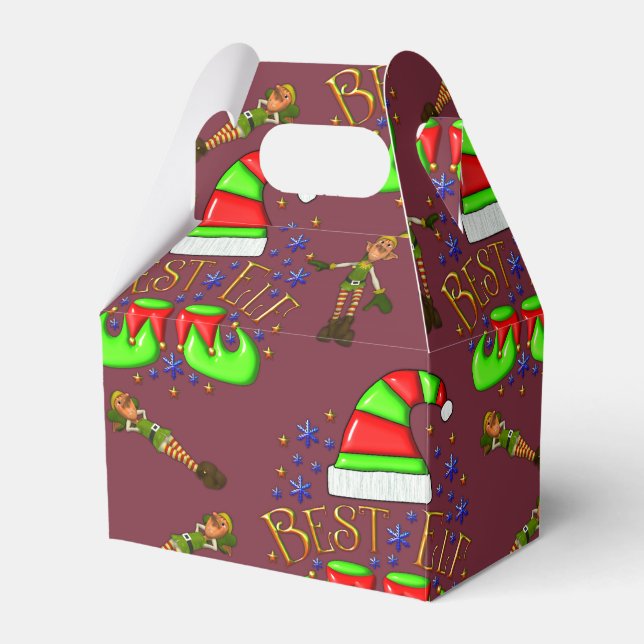Cute Elves Christmas Favor Box (Front Side)