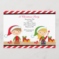 Cute Elves In A Workshop Christmas Party Invite