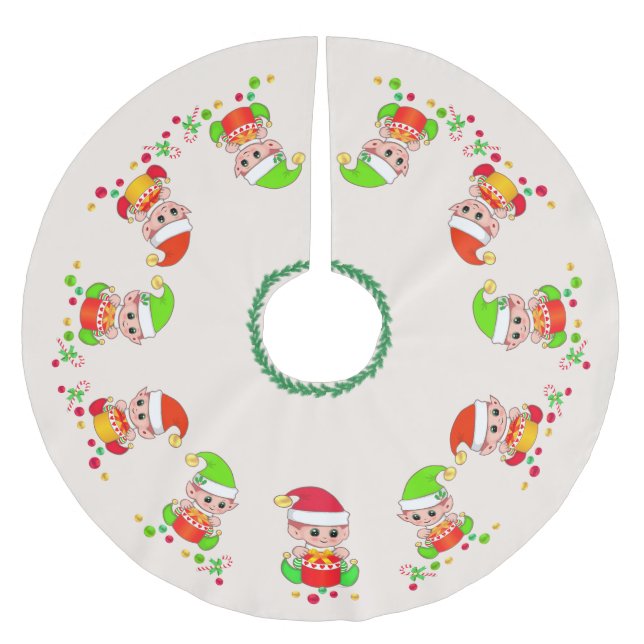 Cute elves, Santa's little helpers and confetti Brushed Polyester Tree Skirt (Front)