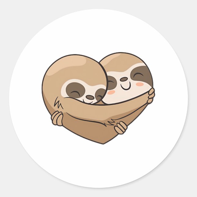 Cute embracing sloth lovers    classic round sticker (Front)