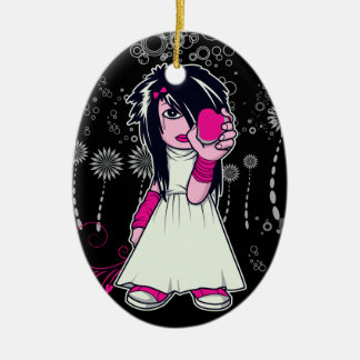 cute emo girl holding heart vector art ceramic ornament