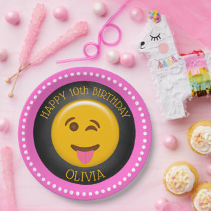 Cute Emoji Girl's Birthday Party Paper Plate