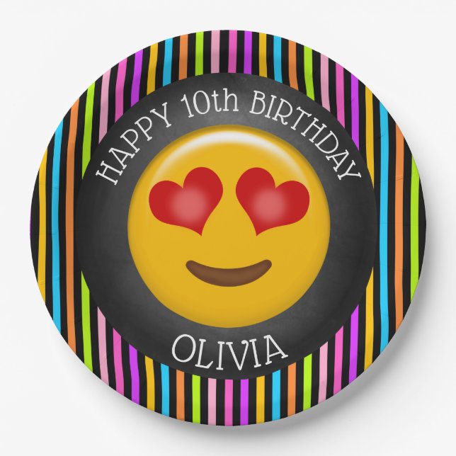 Cute Emoji Girl's Birthday Party Paper Plate (Front)