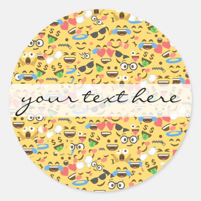 cute emoji love hears kiss smile laugh pattern classic round sticker (Front)