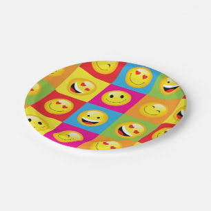 Cute Emoji Party Emoticon Faces Chequerboard Paper Plate