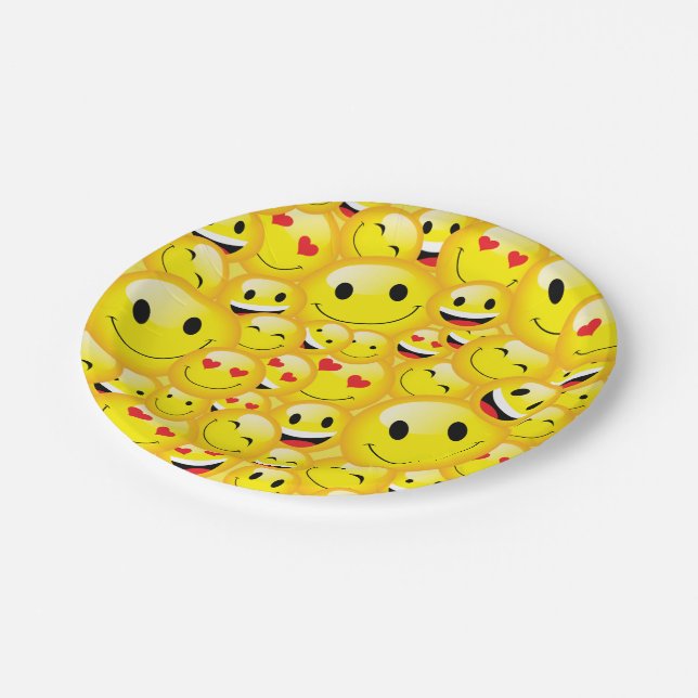 Cute Emoji Party Emoticon Happy Faces Paper Plate (Angled)