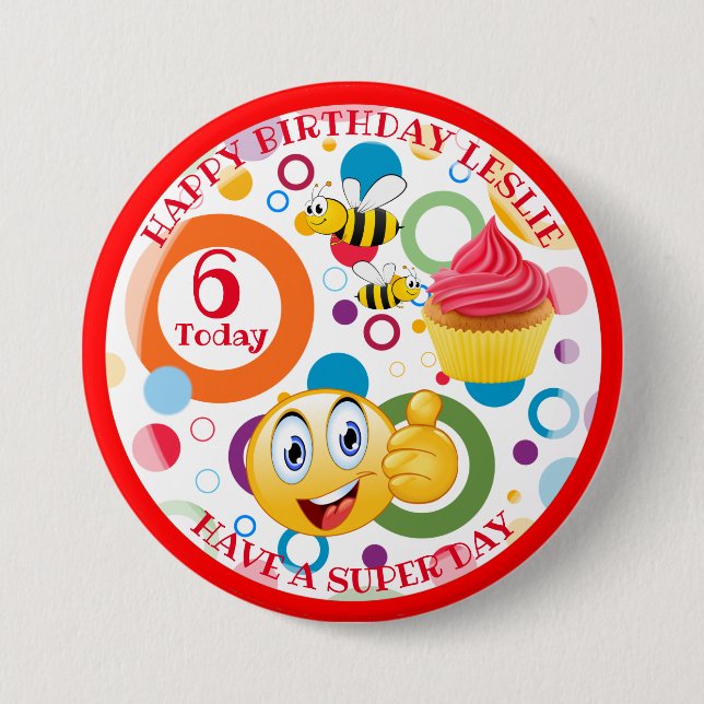 Cute emoji personalized Kids' age Birthday Button (Front)