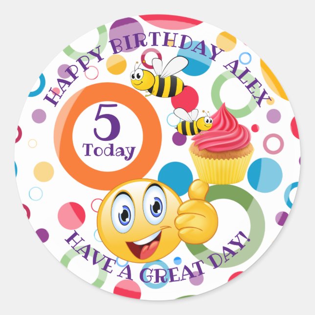Cute emoji personalized Kids' age Birthday Classic Round Sticker (Front)