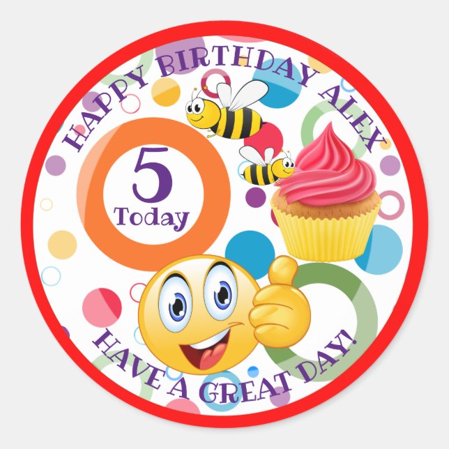 Cute emoji personalized Kids' age Birthday Classic Round Sticker (Front)