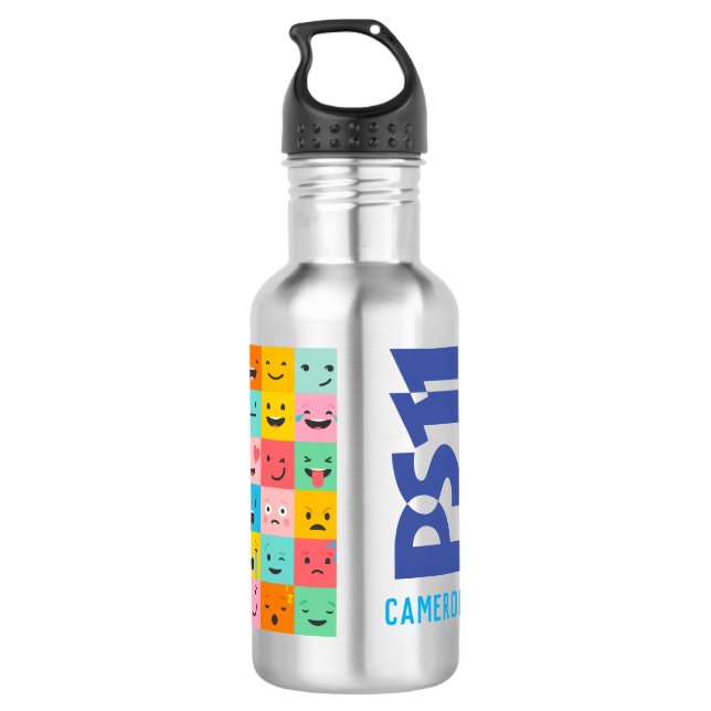 Cute Emoji School Logo Personalized Name Kid's 532 Ml Water Bottle (Back)