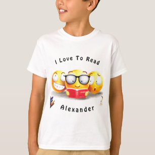 Cute Emoji Smiling Love Reading Book T-Shirt