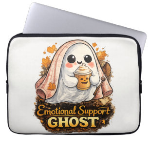 Cute Emotional Support Ghost Halloween Coffee Laptop Sleeve