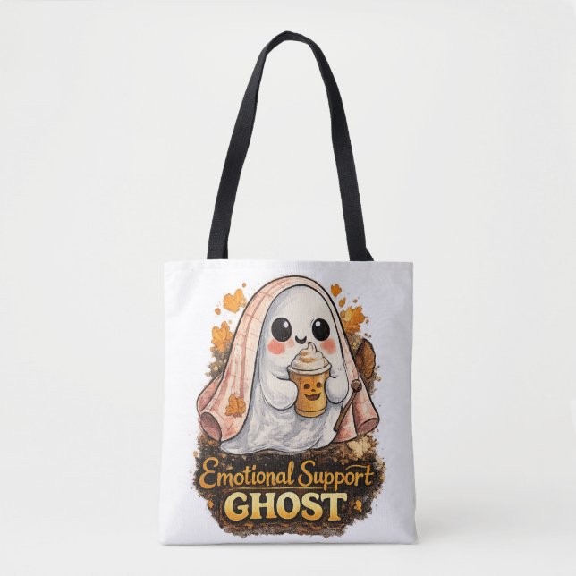 Cute Emotional Support Ghost Halloween Coffee Tote Bag (Front)
