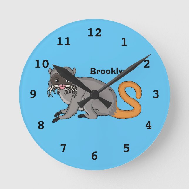 Cute Emperor Tamarin illustration cartoon Round Clock (Front)