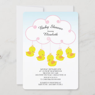 Cute en caoutchouc Canard bébé Douche Invitations