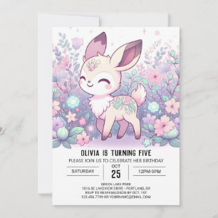 Cute Enchanted Deer Digital Birthday  Invitation