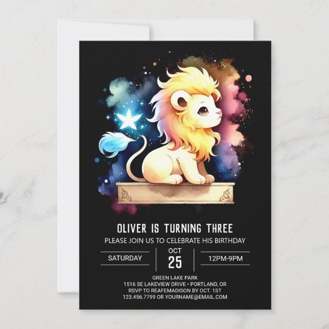 Cute Enchanted Lion Birthday Invitation (Front)