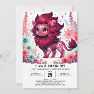 Cute Enchanted Lion Digital Birthday Invitation