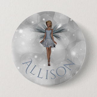 Cute Enchanted Whimsical Fantasy Fairy Silver Name 3 Inch Round Button