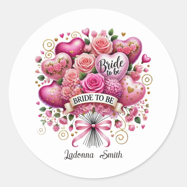 Cute engagement party Bride add name  Classic Round Sticker (Front)