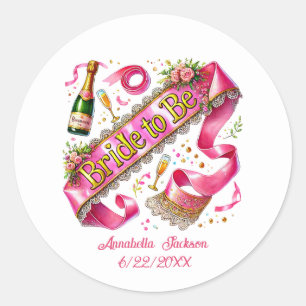 Cute engagement party Bride add name  Classic Round Sticker