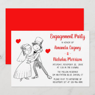 Cute Engagement Party Cartoon Bride Groom Wedding Invitation