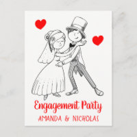 Cute Engagement Party Cartoon Bride Groom Wedding