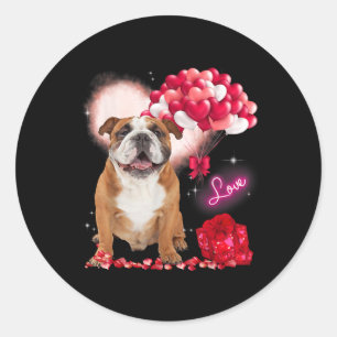Cute English Bulldog Balloon Heart Valentines Day Classic Round Sticker