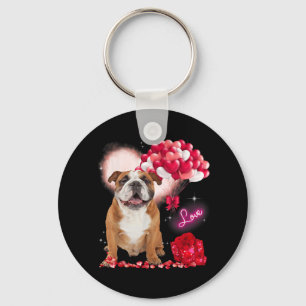 Cute English Bulldog Balloon Heart Valentines Day  Keychain