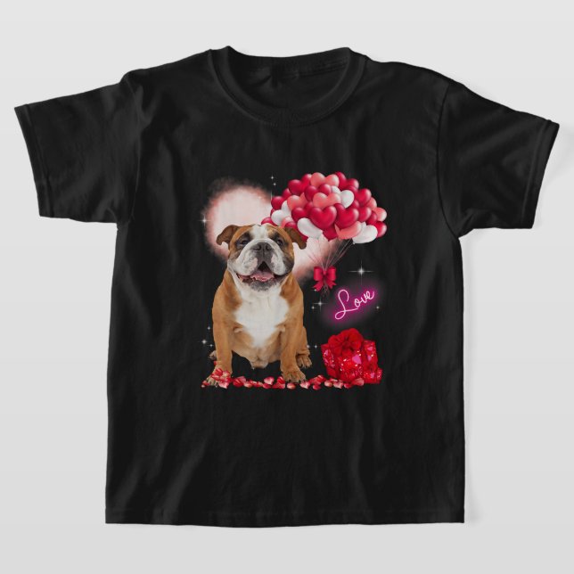 Cute English Bulldog Balloon Heart Valentines Day  T-Shirt (Laydown)