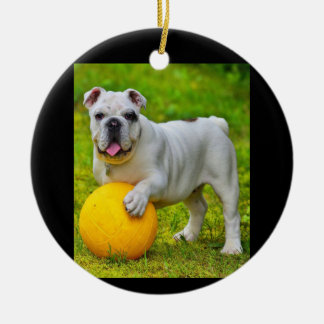 Cute English Bulldog Basketball Bulldog Lover Gift Ceramic Ornament
