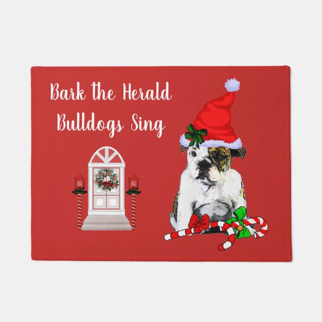 Cute English Bulldog Christmas Doormat (Front)