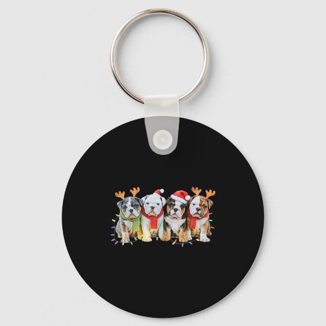 Cute English Bulldog Christmas Lights Xmas Bulldog Keychain (Front)