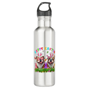 Cute English Bulldog Dog & Bunny Ears Eggs Happy E 710 Ml Water Bottle