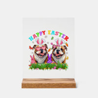 Cute English Bulldog Dog & Bunny Ears Eggs Happy E