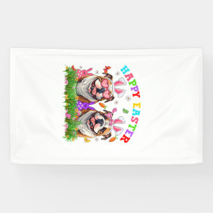 Cute English Bulldog Dog & Bunny Ears Eggs Happy E Banner
