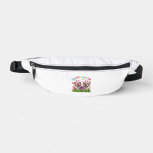 Cute English Bulldog Dog & Bunny Ears Eggs Happy E Fanny Pack