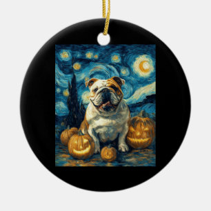 Cute English Bulldog Dog Halloween Jack O Lantern  Ceramic Ornament