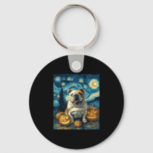 Cute English Bulldog Dog Halloween Jack O Lantern  Keychain
