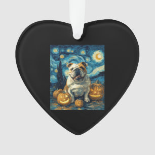 Cute English Bulldog Dog Halloween Jack O Lantern  Ornament