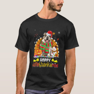 Cute English Bulldog Dog Happy Hallothanksmas Hall T-Shirt