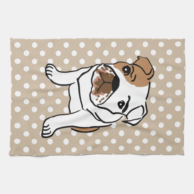Cute English Bulldog Illustration Kitchen Towel (Horizontal)